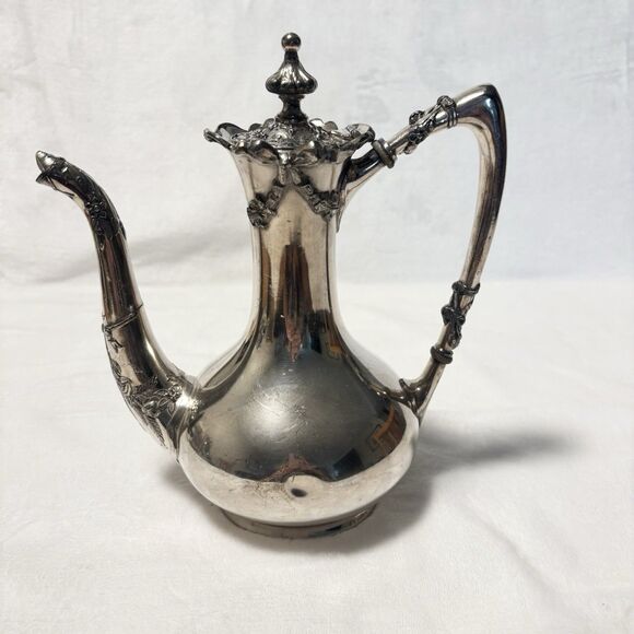 REED & BARTON Silverplate Coffee Pot Model 15 Floral Spout Finial 9.5” Ornate - Picture 2 of 7